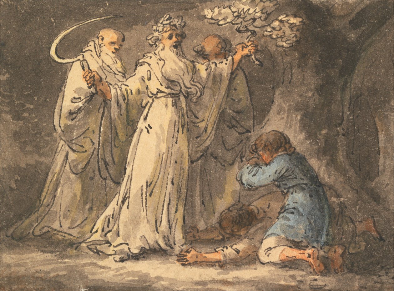 Ścinanie jemioły z niego przez druidów autorstwa Julius Caesar Ibbetson