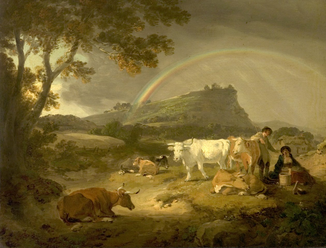Krajobraz, zamek Beeston, Cheshire i Rainbow, 1793 autorstwa Julius Caesar Ibbetson