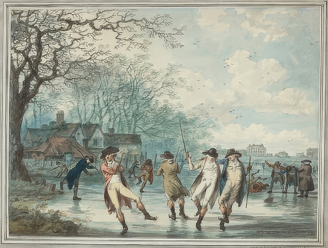 Łyżwiarze na Serpentine w Hyde Parku. 1786 autorstwa Julius Caesar Ibbetson
