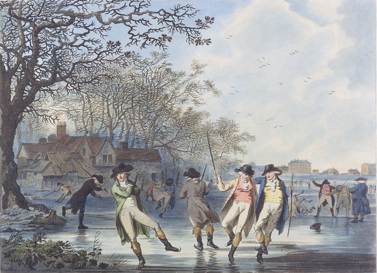 Rozrywka zimowa: widok w Hyde Parku z domu z fosą, 1787 (akwatinta) autorstwa Julius Caesar Ibbetson