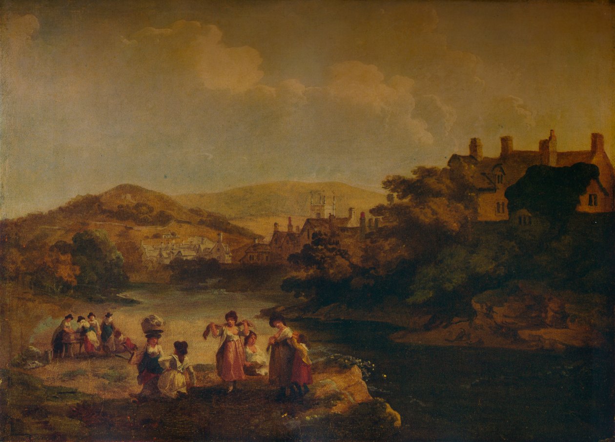 Kobiety piorące ubrania w walijskim strumieniu, 1790 autorstwa Julius Caesar Ibbetson