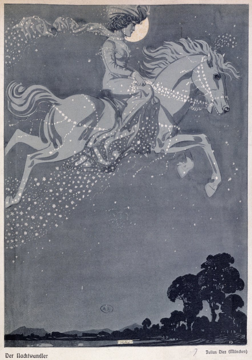 Nocny wędrowiec (kolorowa litografia) autorstwa Julius Diez