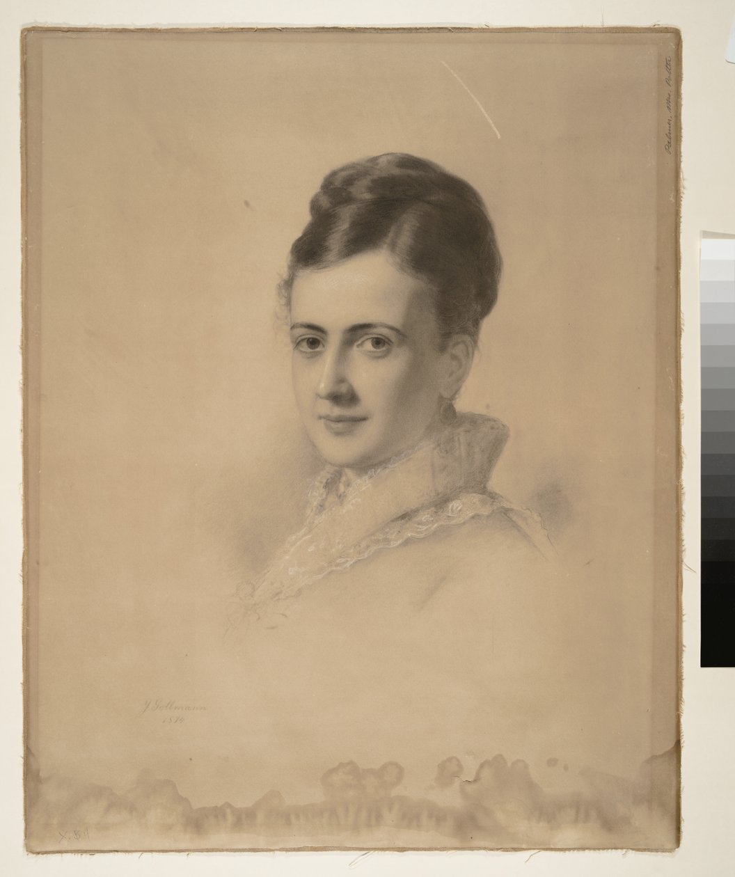 Portret pani Potter Palmer (Bertha Palmer), 1874 (węgiel na papierze) autorstwa Julius Gollmann