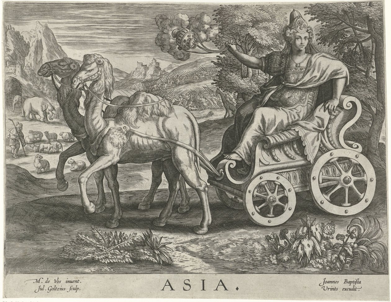 Azja Azja (tytuł na obiekcie) Cztery kontynenty (tytuł serii) autorstwa Julius Goltzius
