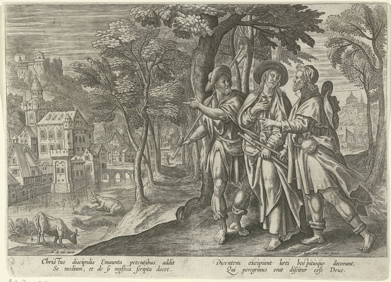 Emaus-goers Objawienia Chrystusa po śmierci (tytuł serii) autorstwa Julius Goltzius