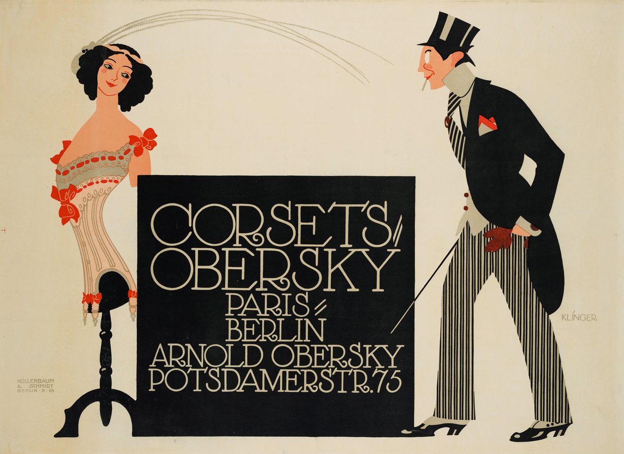 Gorsety Oberskie. Paryż - Berlin. Arnold Obersky, Potsdamerstr. 75, 1912. autorstwa Julius Klinger