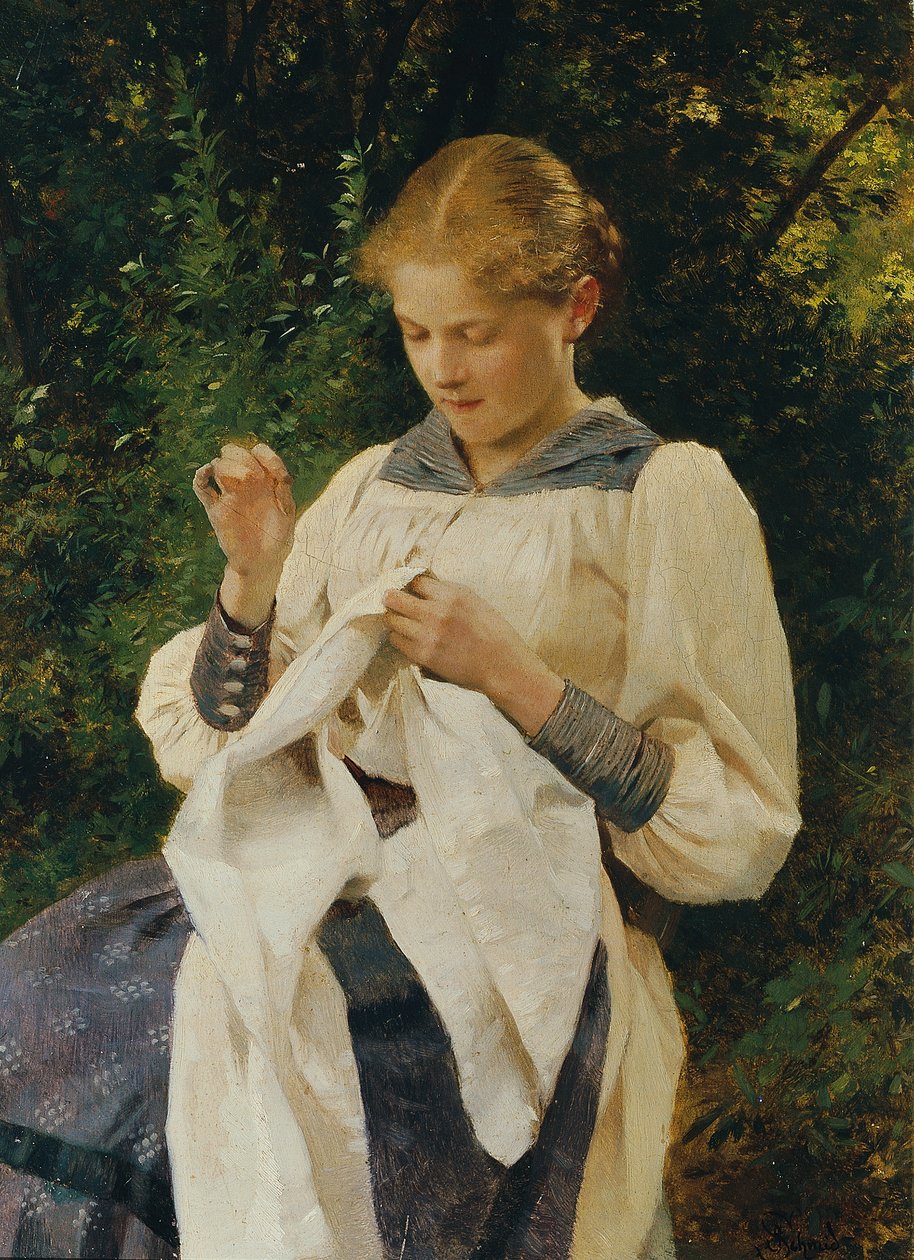 Dziewczyna z robótkami ręcznymi (Marianne von Scheibenhof-Goriany) autorstwa Julius Schmid