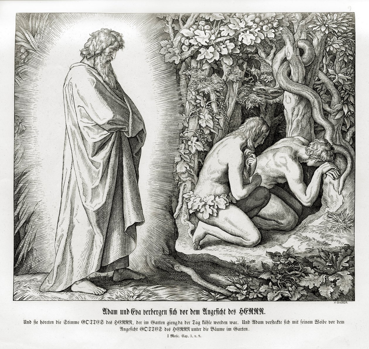 Adam i Ewa ukrywają swoją nagość, Genesis! autorstwa Julius Schnorr von Carolsfeld
