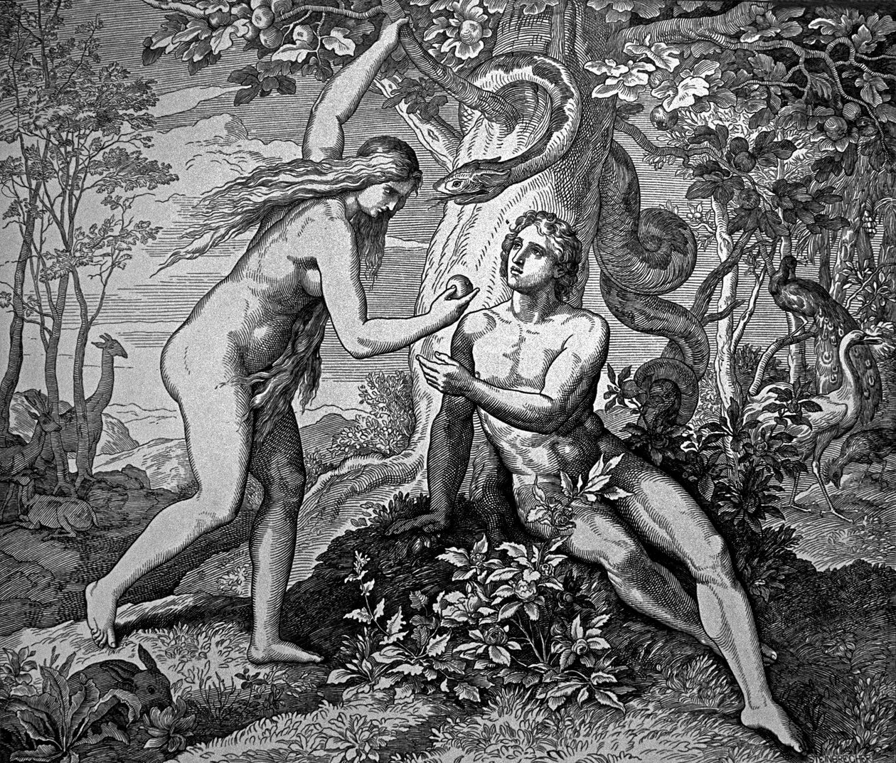 Adam i Ewa z jabłkiem autorstwa Julius Schnorr von Carolsfeld