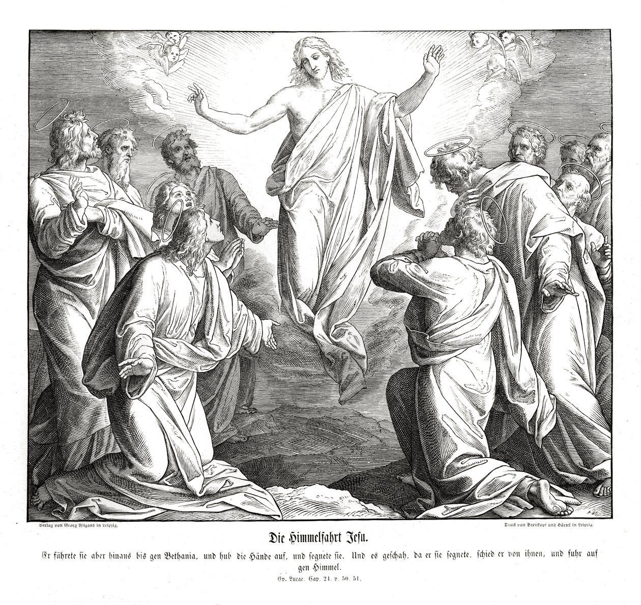 Wniebowstąpienie Chrystusa, Ewangelia Łukasza autorstwa Julius Schnorr von Carolsfeld