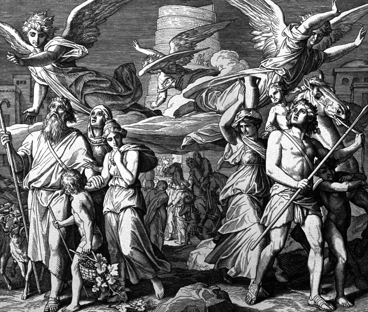 Babel, rozproszenie potomków Noego autorstwa Julius Schnorr von Carolsfeld