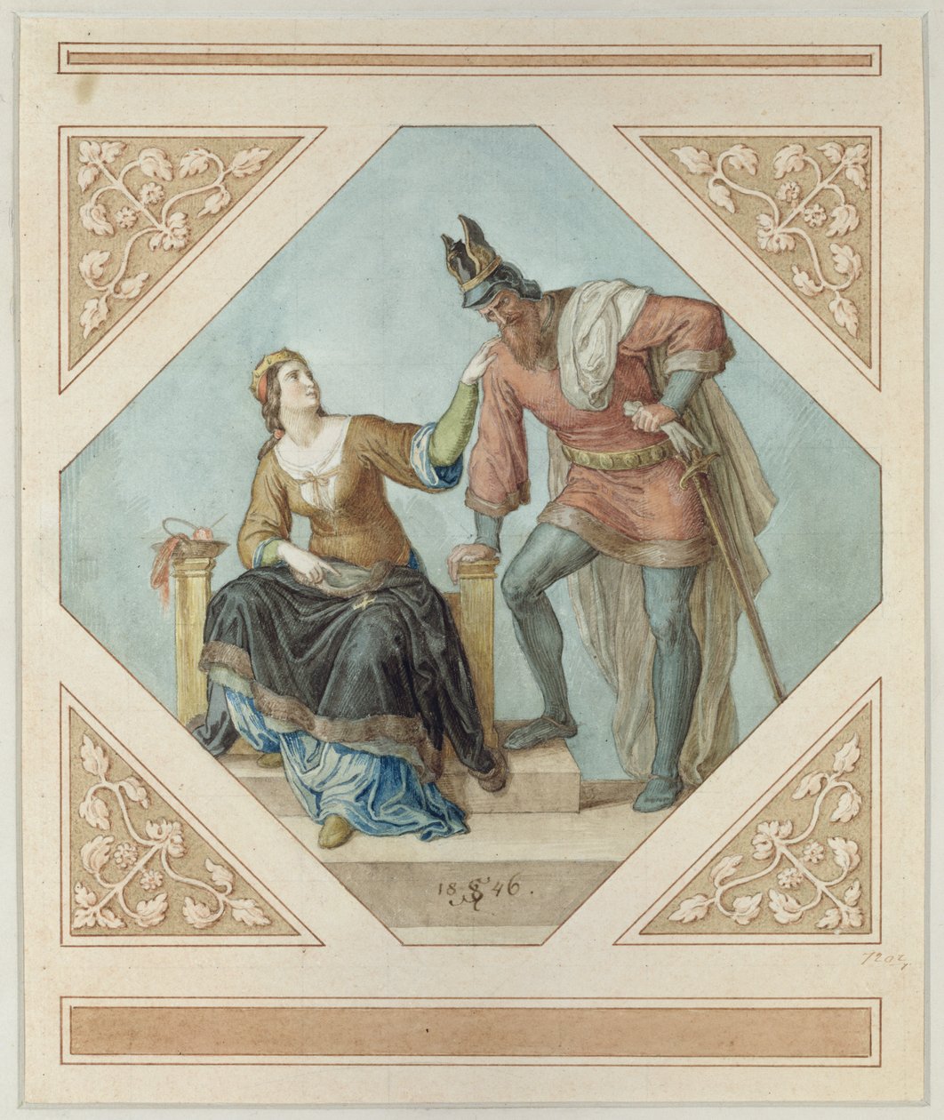 Brunhilda i Hagen, ilustracja do „Niebelungów” Richarda Wagnera (1813-83), 1846 autorstwa Julius Schnorr von Carolsfeld