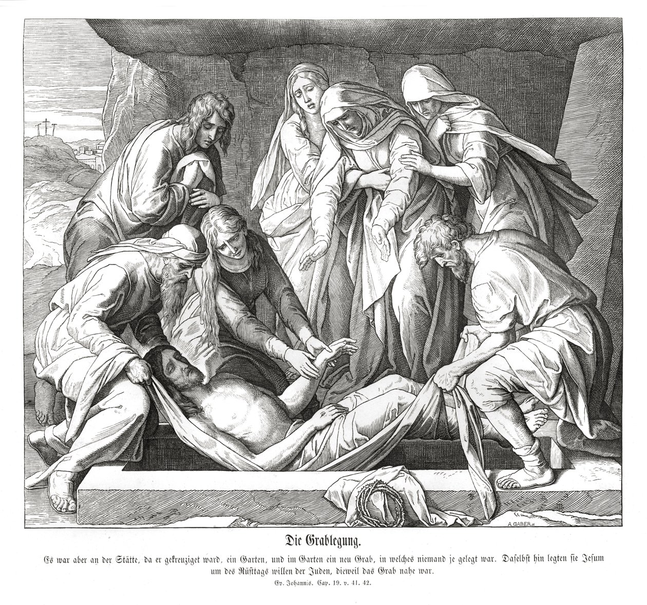 Pogrzeb Jezusa, Ewangelia Jana autorstwa Julius Schnorr von Carolsfeld