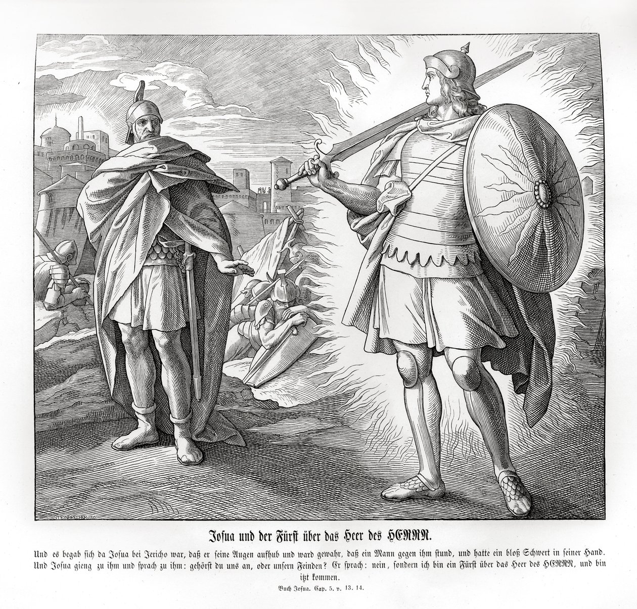 Kapitan wojska Pana poza Jerycho, Joshua autorstwa Julius Schnorr von Carolsfeld
