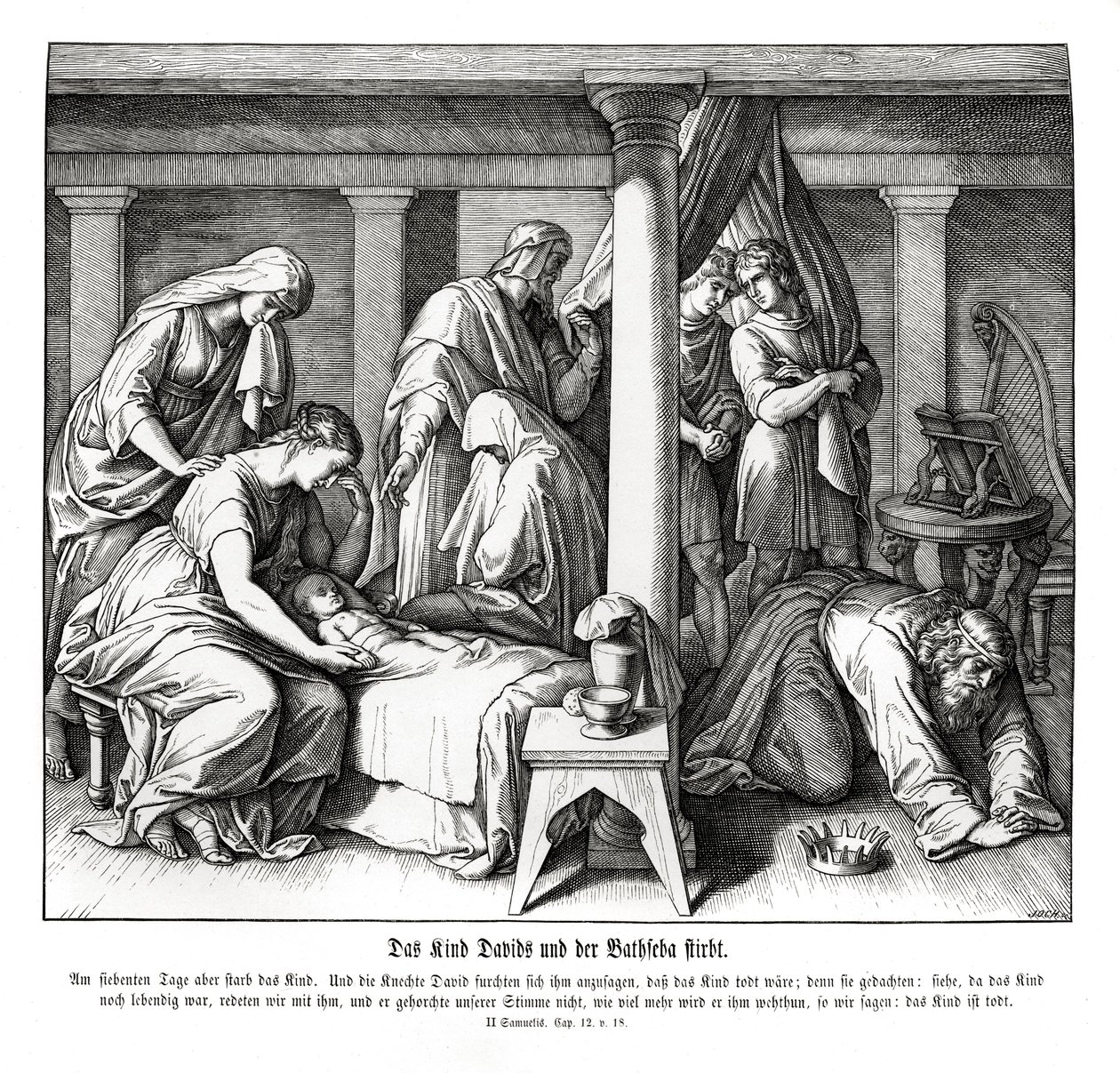 Umiera dziecko Dawida i Batszeby, 2 Samuela autorstwa Julius Schnorr von Carolsfeld