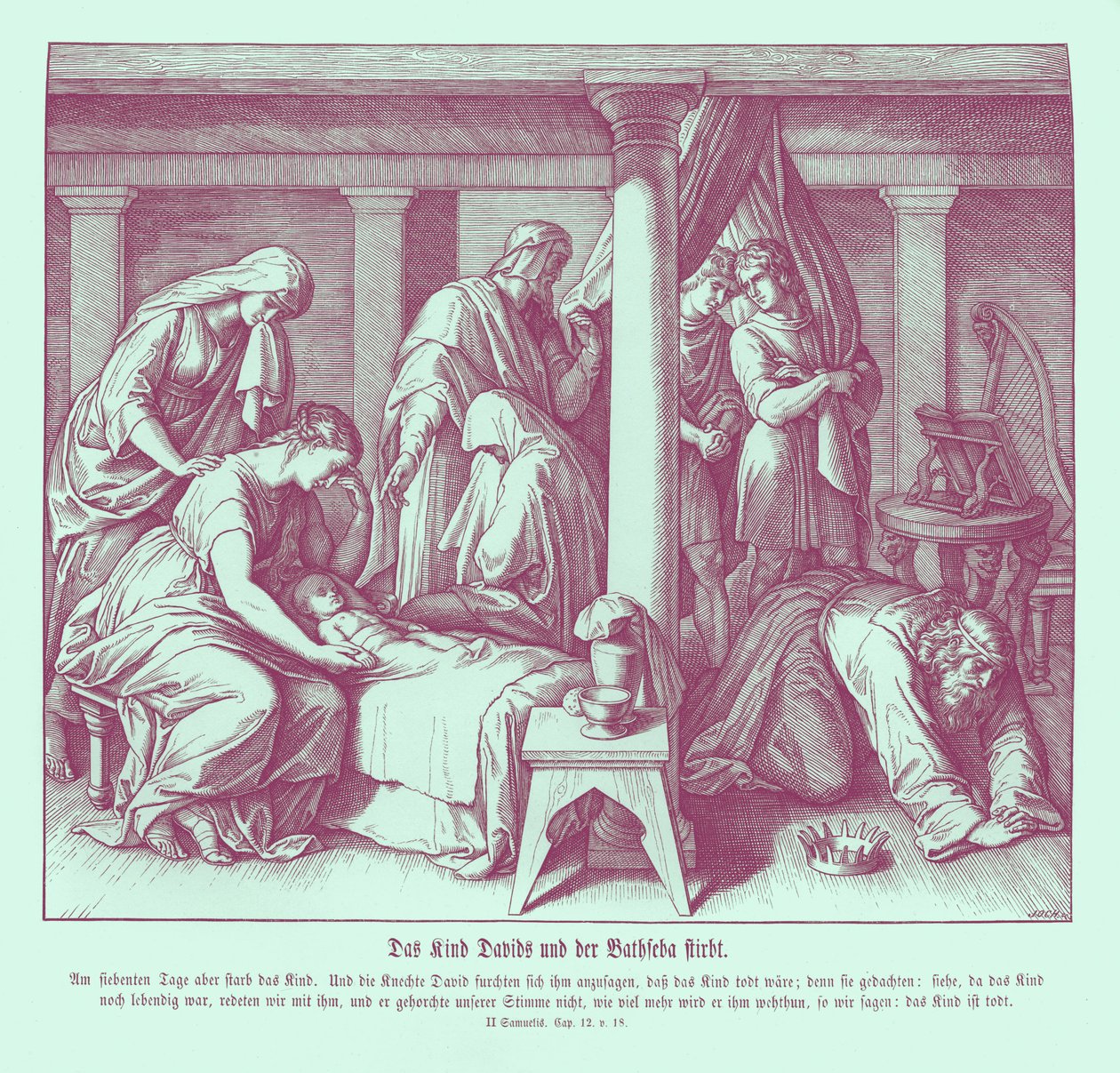 Umiera dziecko Dawida i Batszeby, 2 Samuela autorstwa Julius Schnorr von Carolsfeld