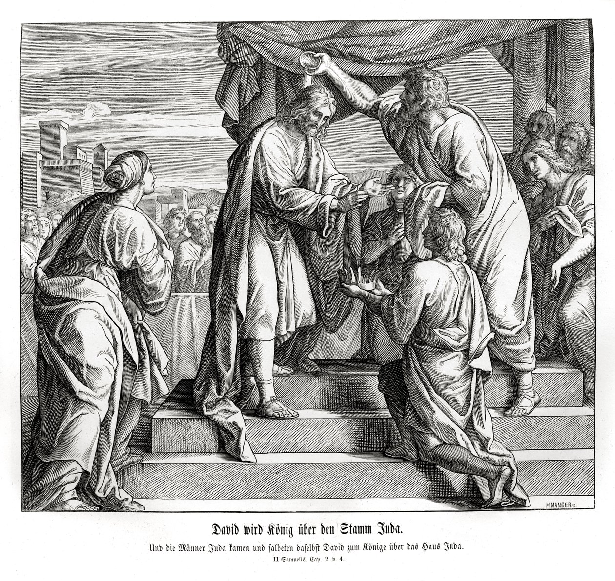 Dawid zostaje królem Judy, 2 Samuela autorstwa Julius Schnorr von Carolsfeld