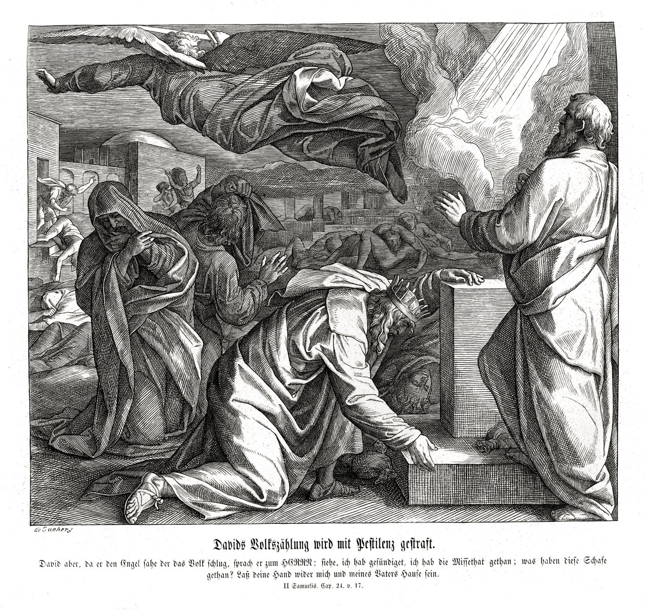 Dawid zostaje ukarany za liczenie ludu, 2 Samuela autorstwa Julius Schnorr von Carolsfeld