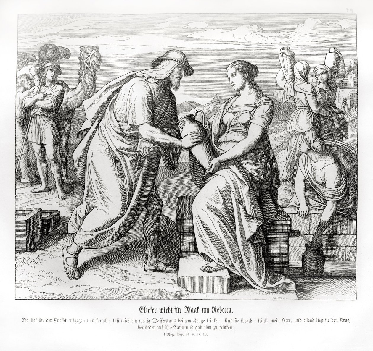 Eliezer i Rebecca przy studni, Genesis autorstwa Julius Schnorr von Carolsfeld