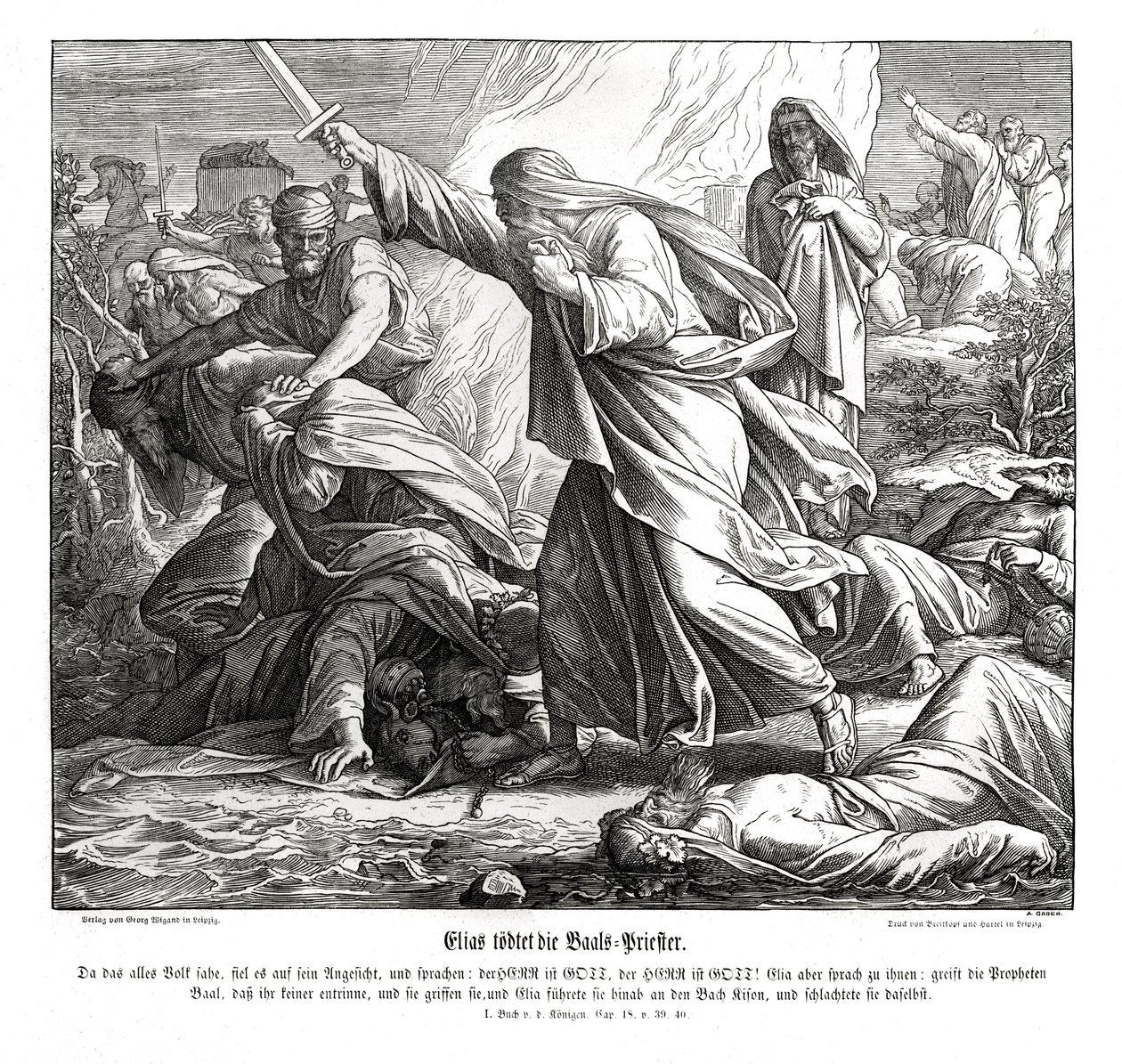 Eliasz zabija proroków Baala autorstwa Julius Schnorr von Carolsfeld
