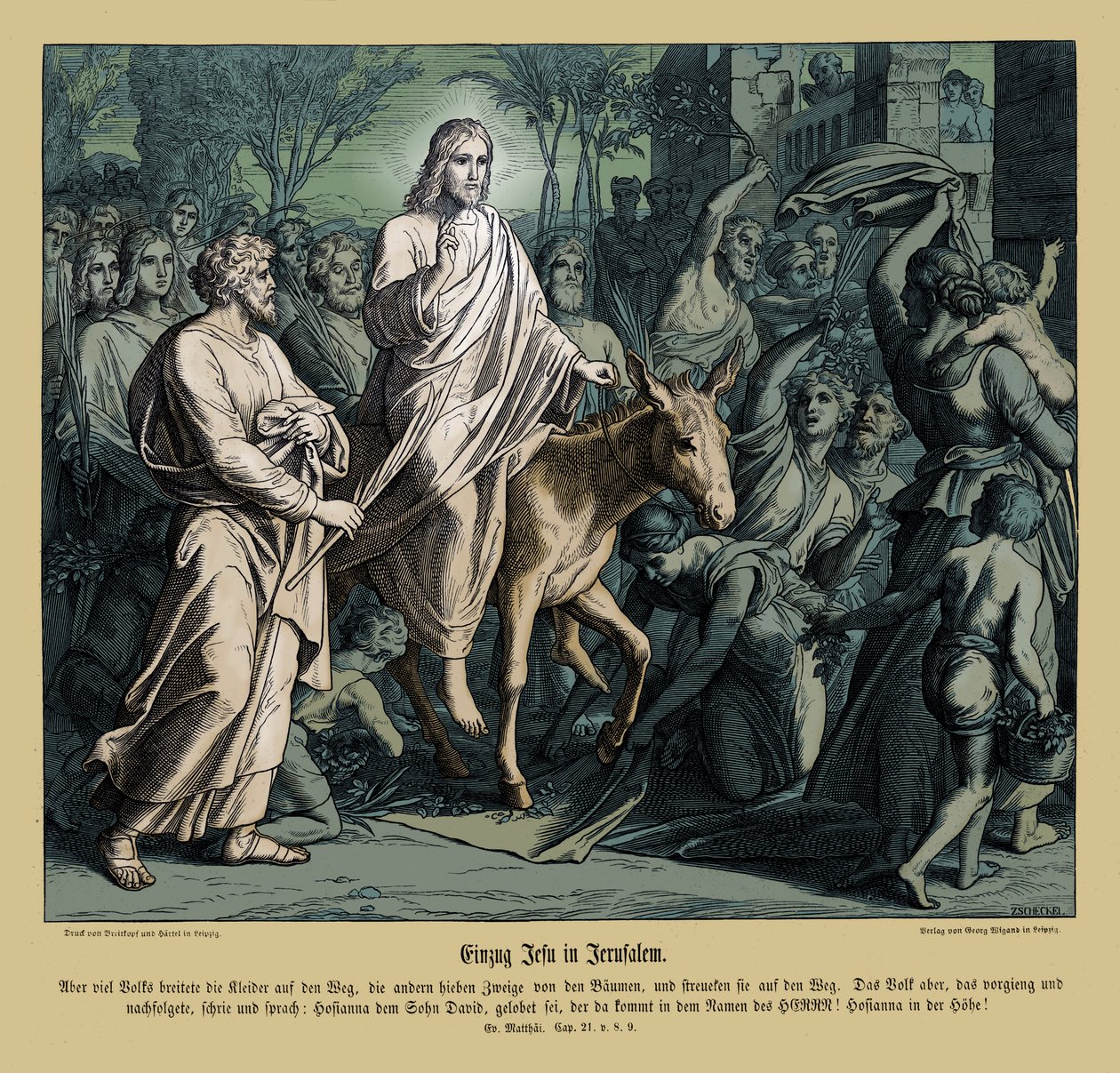 Wejście Jezusa do Jerozolimy, Ewangelia Mateusza autorstwa Julius Schnorr von Carolsfeld