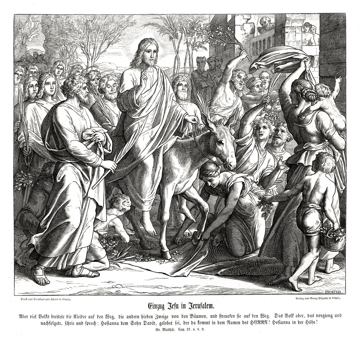 Wejście Jezusa do Jerozolimy, Ewangelia Mateusza autorstwa Julius Schnorr von Carolsfeld