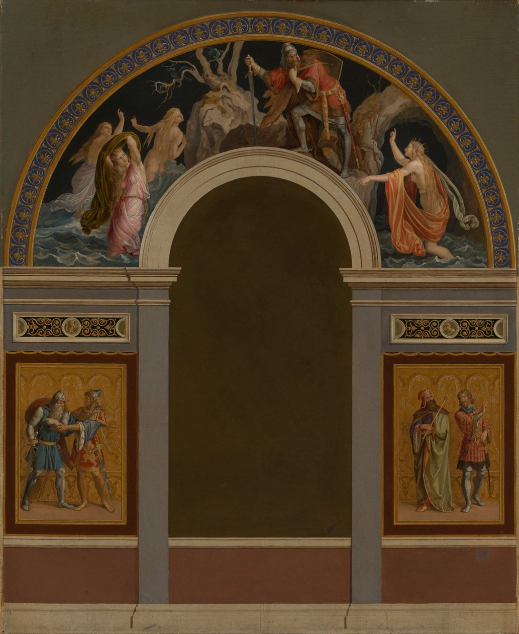 Projekt ściany naprzeciw wejścia do pierwszej sali Nibelungów w królewskim budynku Rezydencji w Monachium autorstwa Julius Schnorr von Carolsfeld