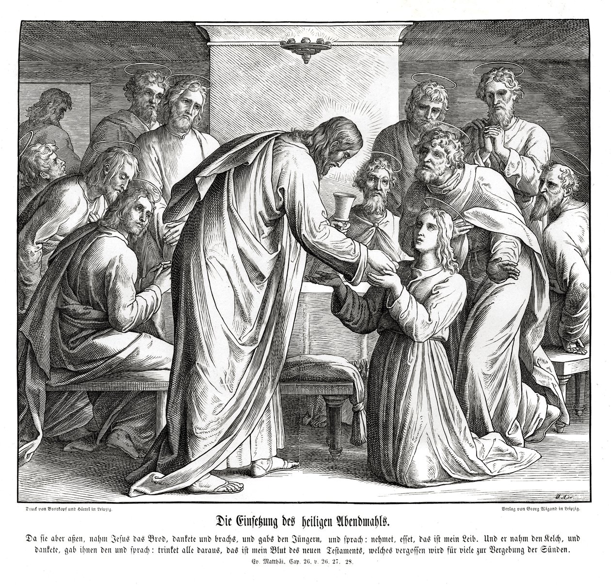 Eucharystia, Ewangelia Mateusza autorstwa Julius Schnorr von Carolsfeld