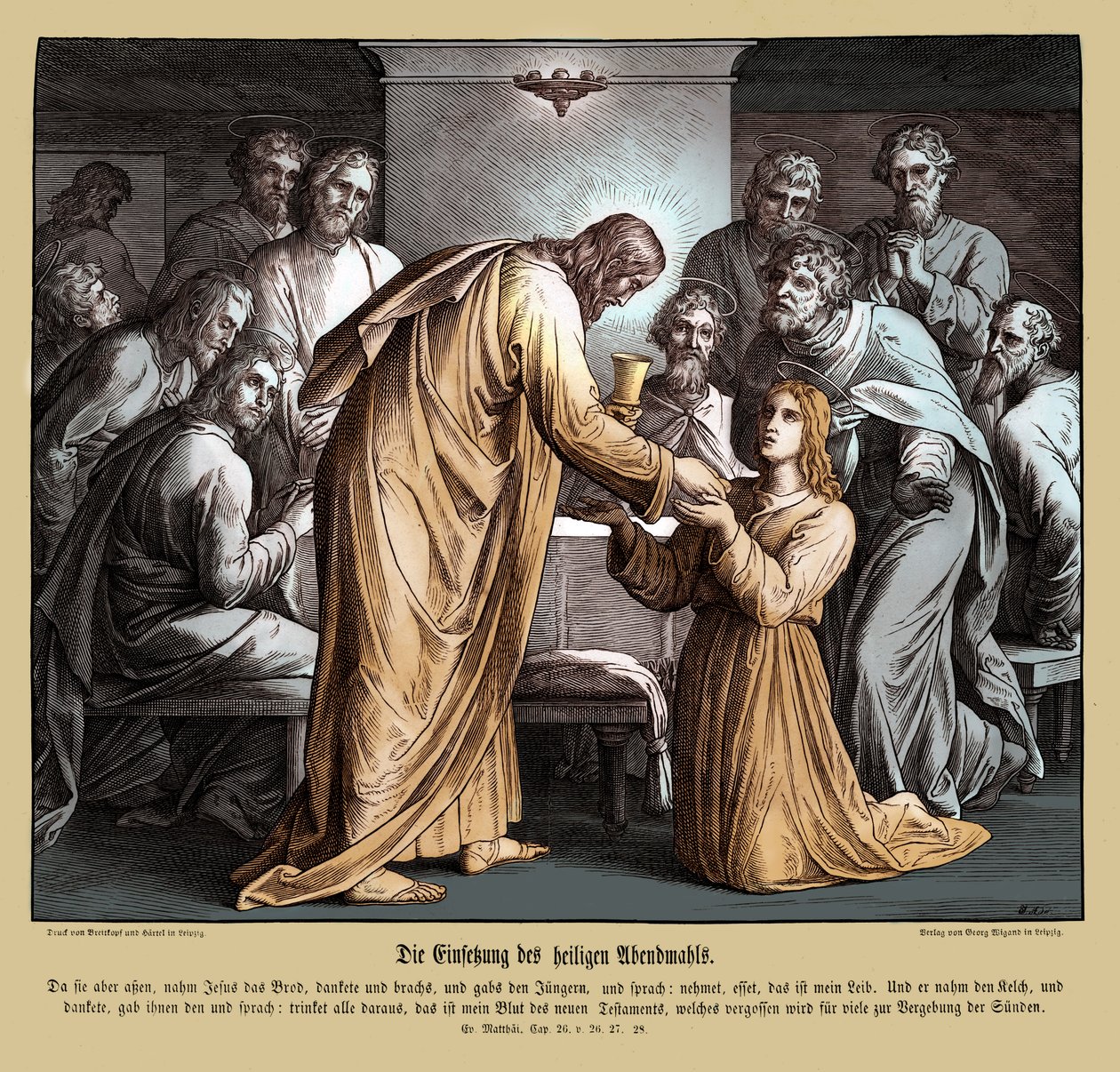 Eucharystia, Ewangelia Mateusza autorstwa Julius Schnorr von Carolsfeld