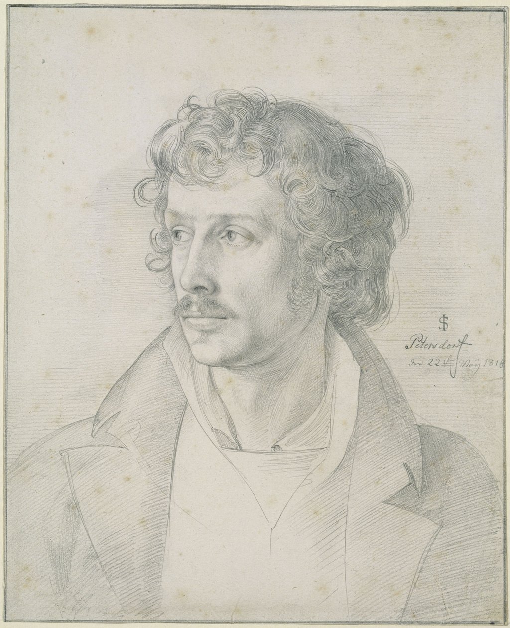 Friedrich Olivier w wieku 25 lat, portret do połowy twarzy, spoglądający w lewo autorstwa Julius Schnorr von Carolsfeld