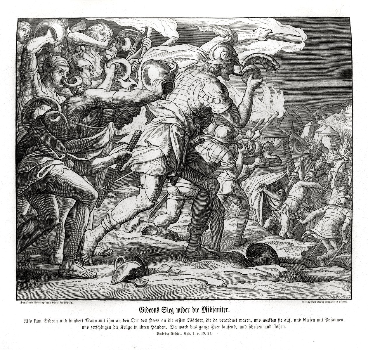 Zwycięstwo Gedeona nad Midianitami, sędziowie autorstwa Julius Schnorr von Carolsfeld