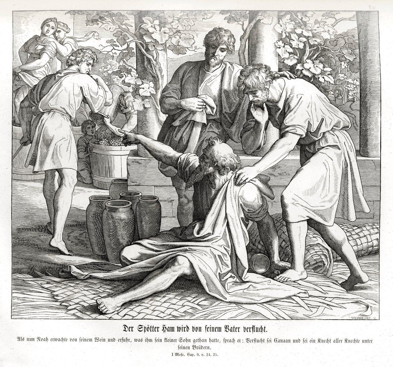 Ham widzi nagość swojego ojca, Genesis autorstwa Julius Schnorr von Carolsfeld
