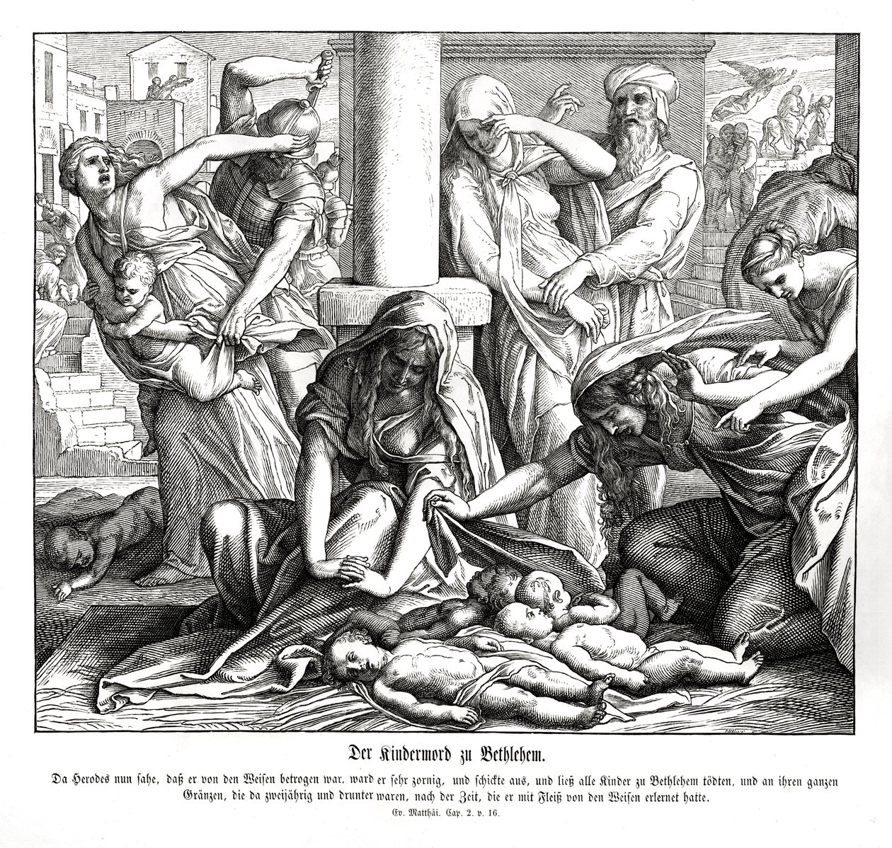 Herod zabija dzieci, Ewangelia Mateusza autorstwa Julius Schnorr von Carolsfeld