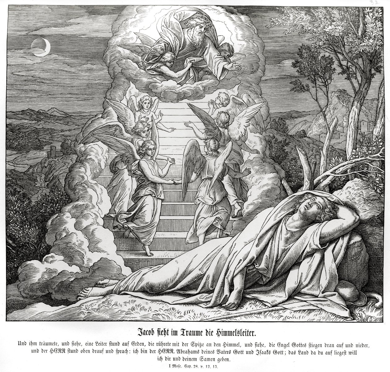 Jakub śni o drabinie do nieba, Genesis autorstwa Julius Schnorr von Carolsfeld