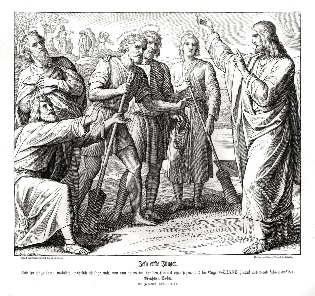 Jezus i Nataniel, Ewangelia Jana autorstwa Julius Schnorr von Carolsfeld