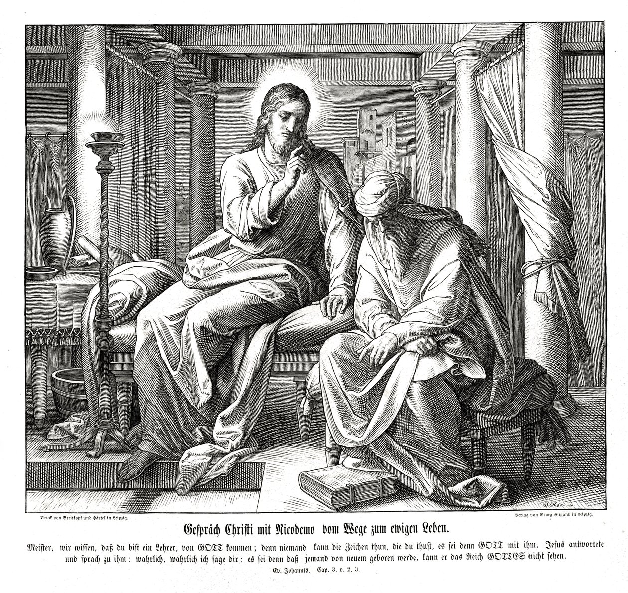 Jezus i Nikodem, Ewangelia Jana autorstwa Julius Schnorr von Carolsfeld