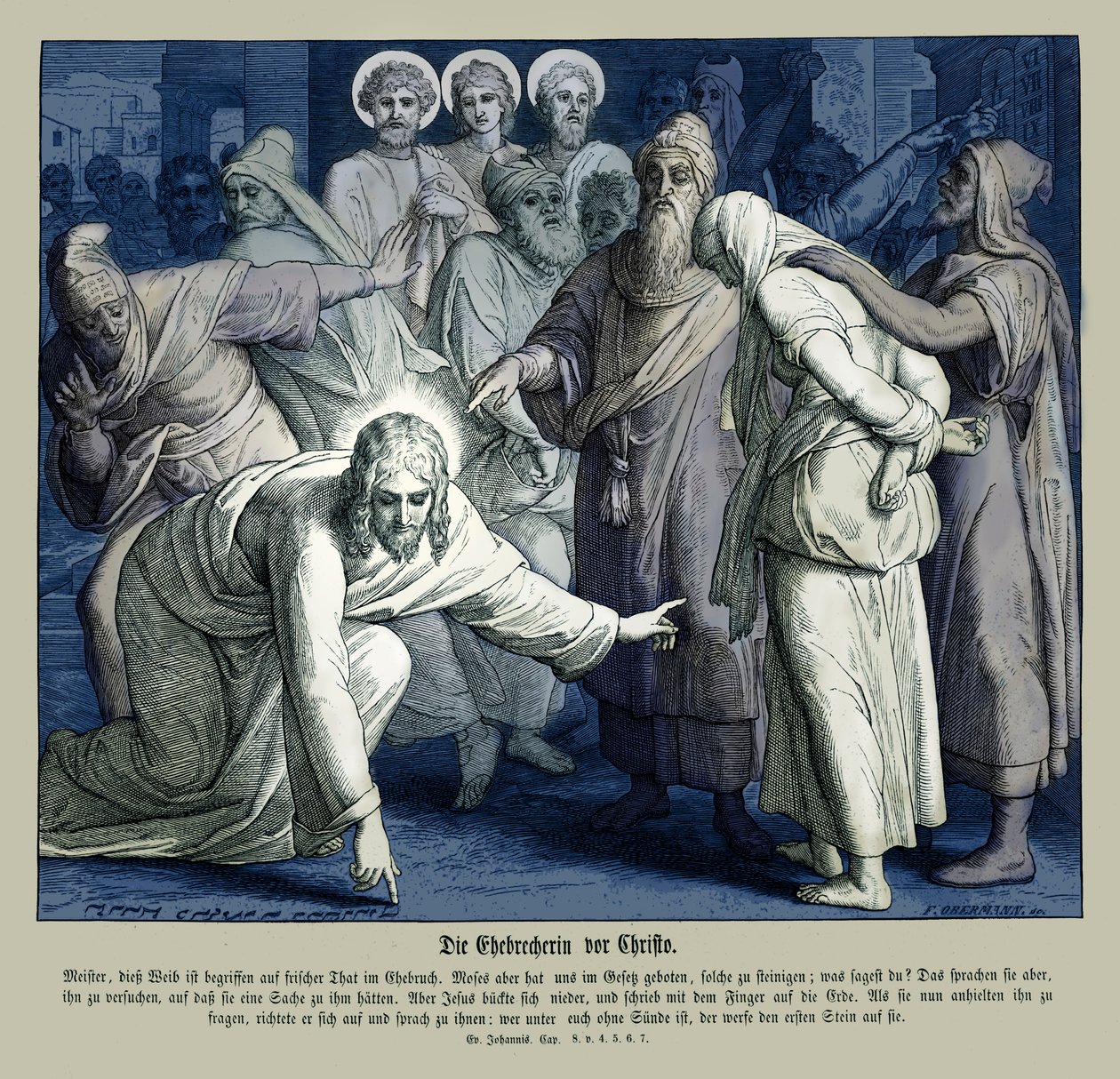 Jezus i cudzołożnica, Ewangelia Jana autorstwa Julius Schnorr von Carolsfeld