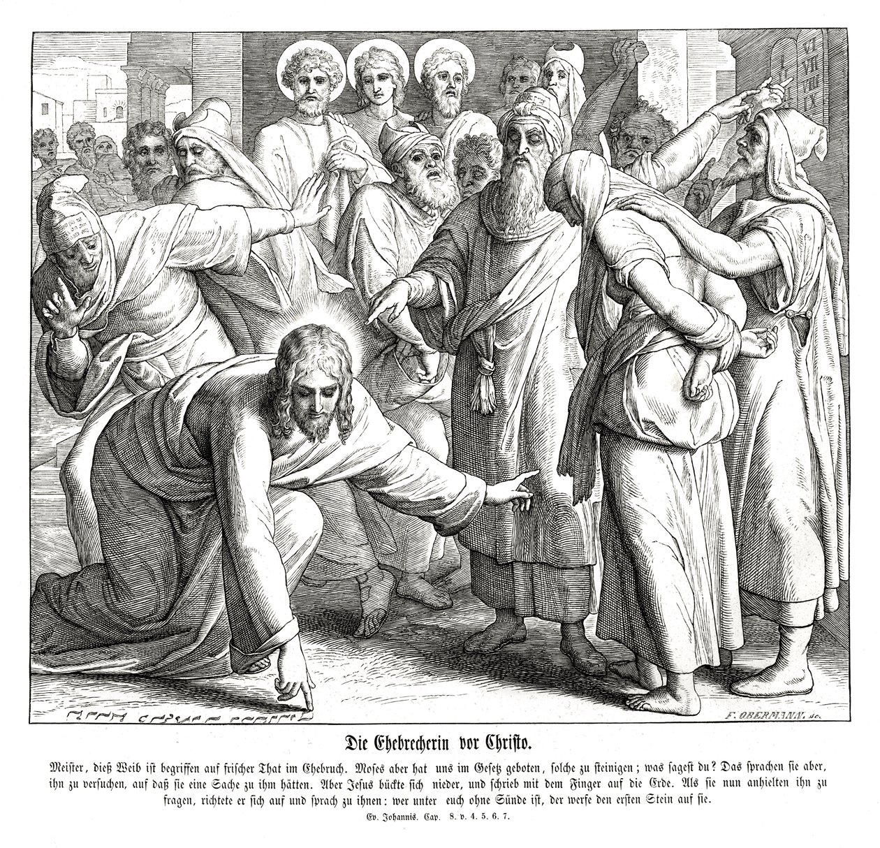 Jezus i cudzołożnica, Ewangelia Jana autorstwa Julius Schnorr von Carolsfeld