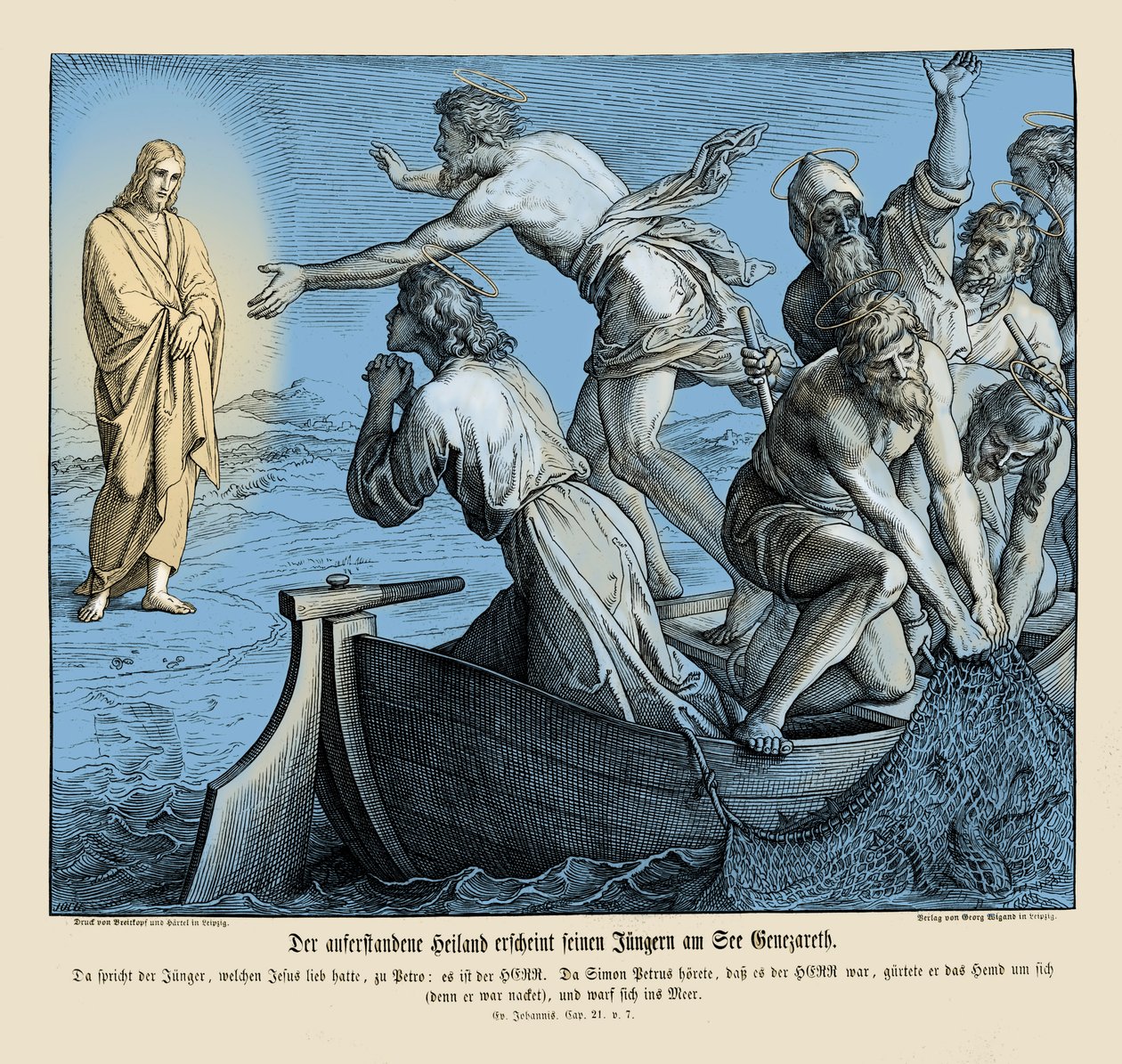 Jezus ukazuje się swoim uczniom, Ewangelia Jana autorstwa Julius Schnorr von Carolsfeld