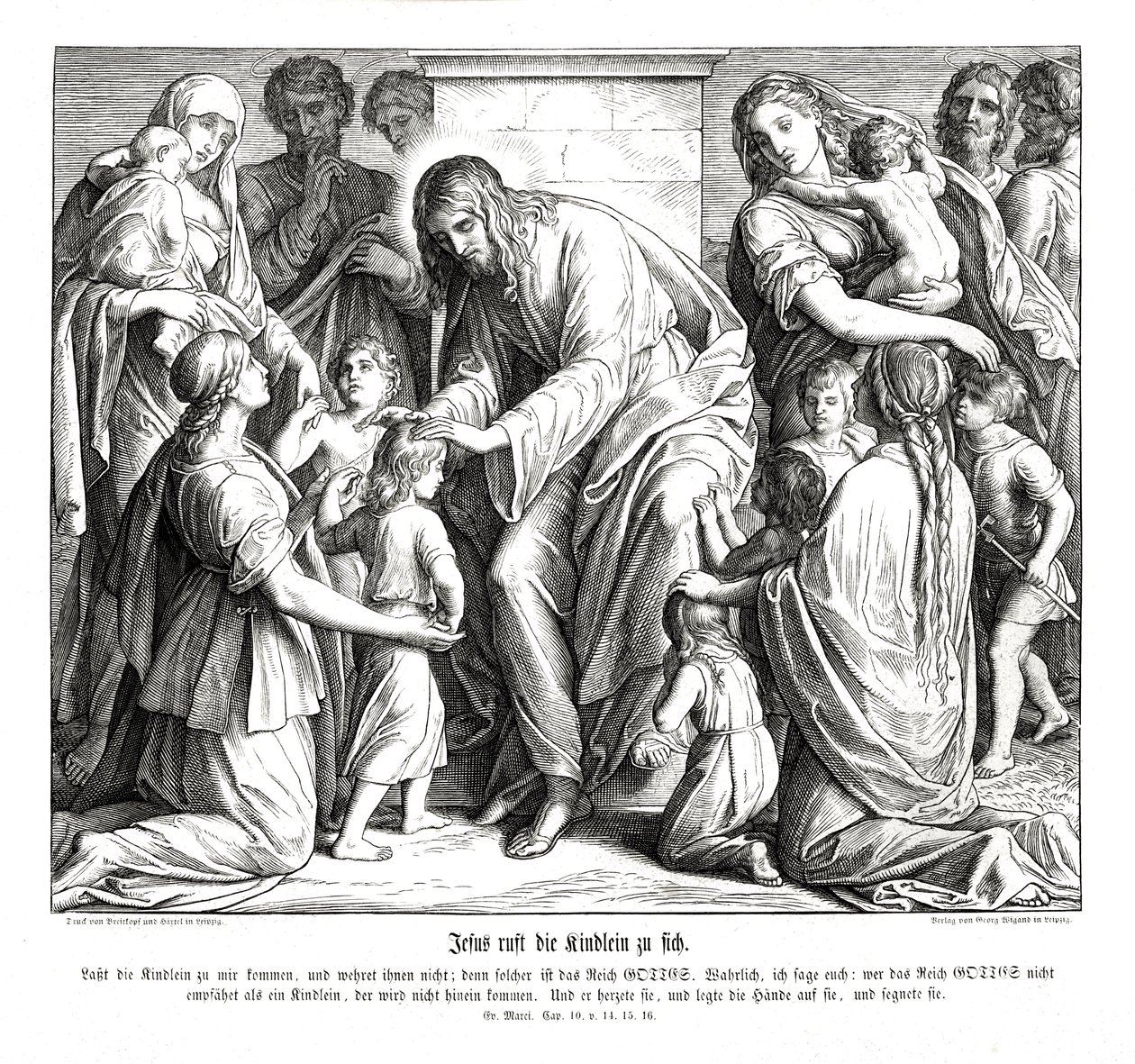 Jezus wzywa do siebie dzieci, Ewangelia Marka autorstwa Julius Schnorr von Carolsfeld