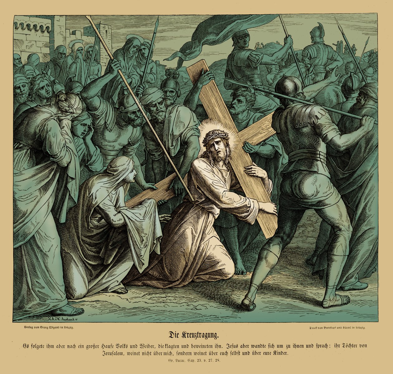 Jezus niosący krzyż, Ewangelia Łukasza autorstwa Julius Schnorr von Carolsfeld