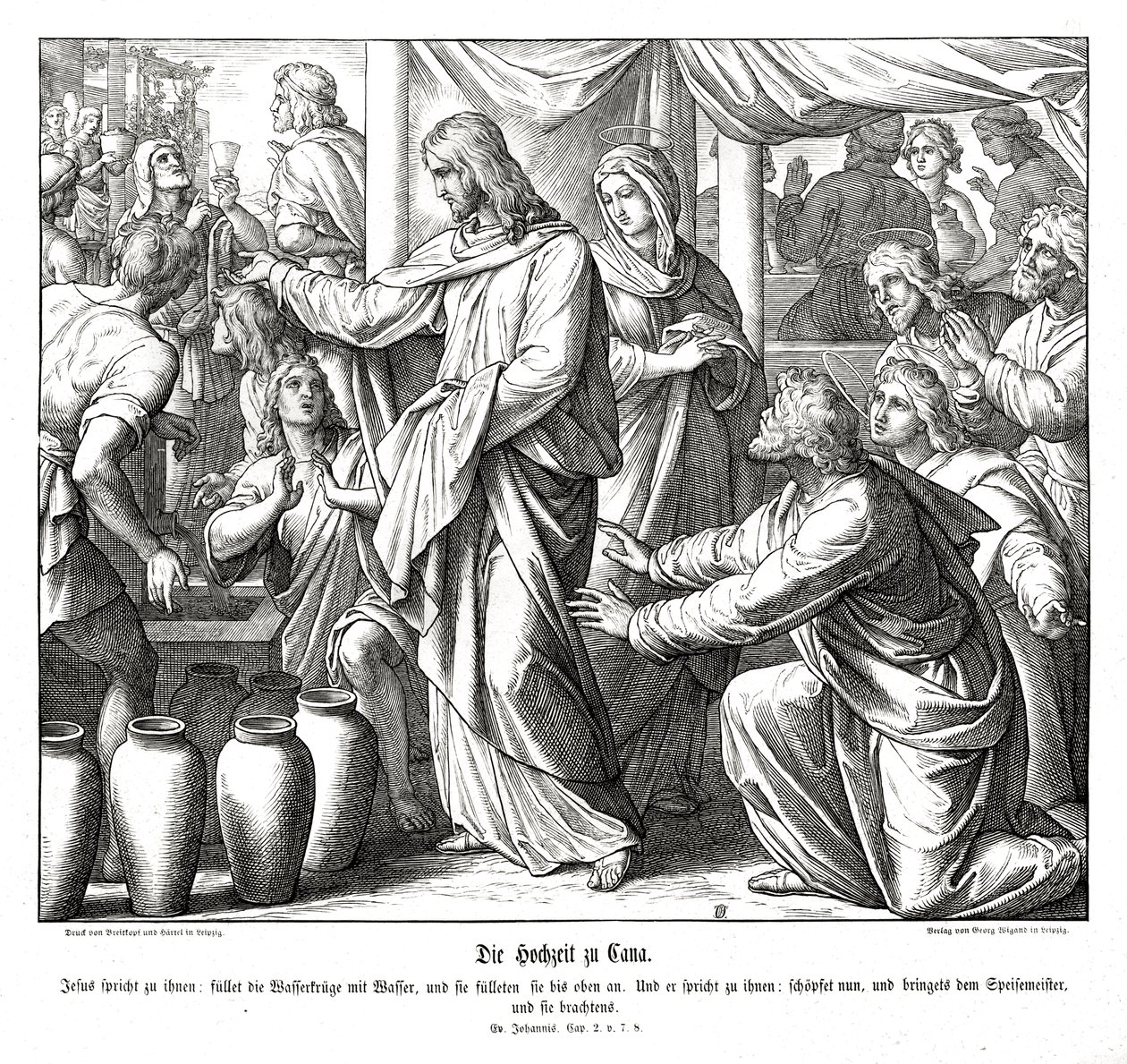 Jezus zamienia wodę w wino, Ewangelia Jana autorstwa Julius Schnorr von Carolsfeld