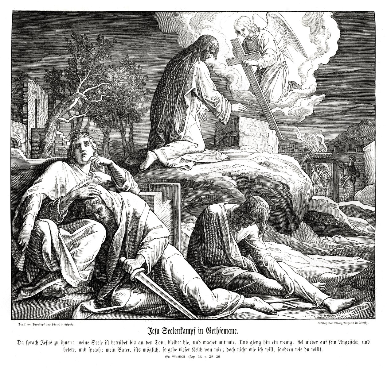 Jezus w Ogrodzie Getsemani, Ewangelia Mateusza autorstwa Julius Schnorr von Carolsfeld
