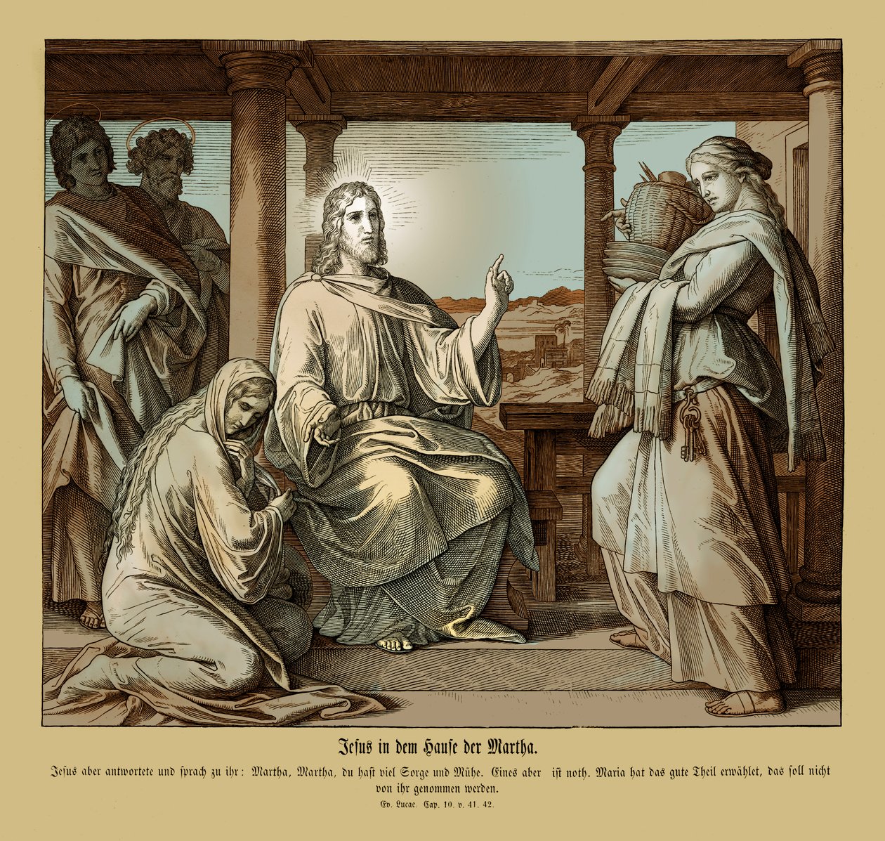 Jezus w domu Marty, Ewangelia Łukasza autorstwa Julius Schnorr von Carolsfeld