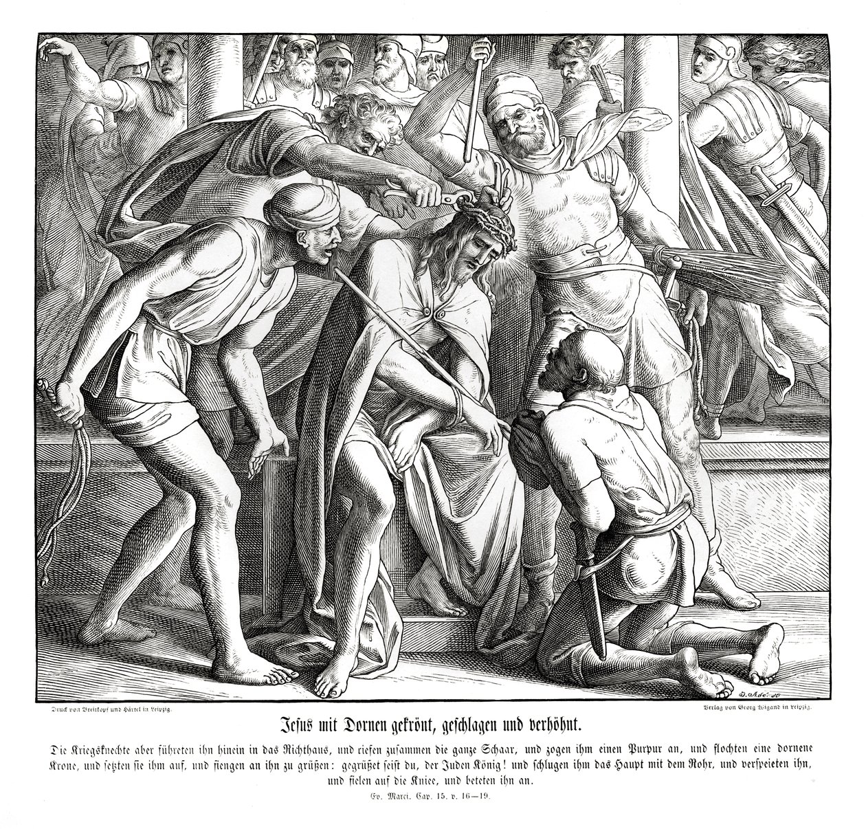 Jezus otrzymuje koronę cierniową, Ewangelię Marka autorstwa Julius Schnorr von Carolsfeld