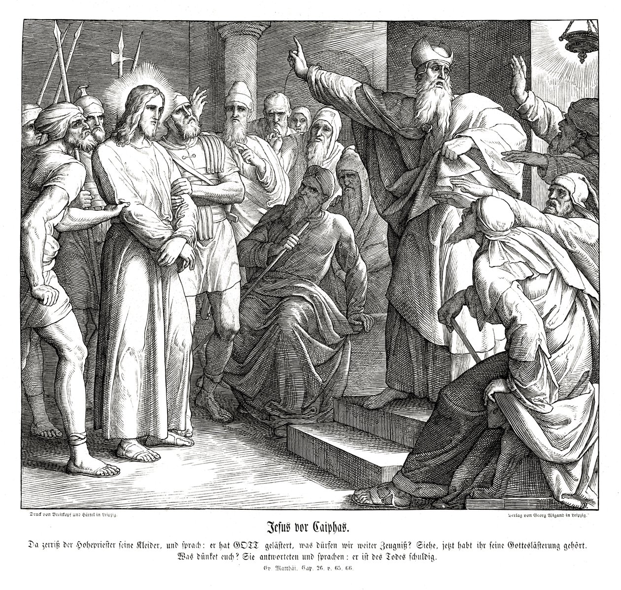 Proces Jezusa przed Kajfaszem, Ewangelia Mateusza autorstwa Julius Schnorr von Carolsfeld