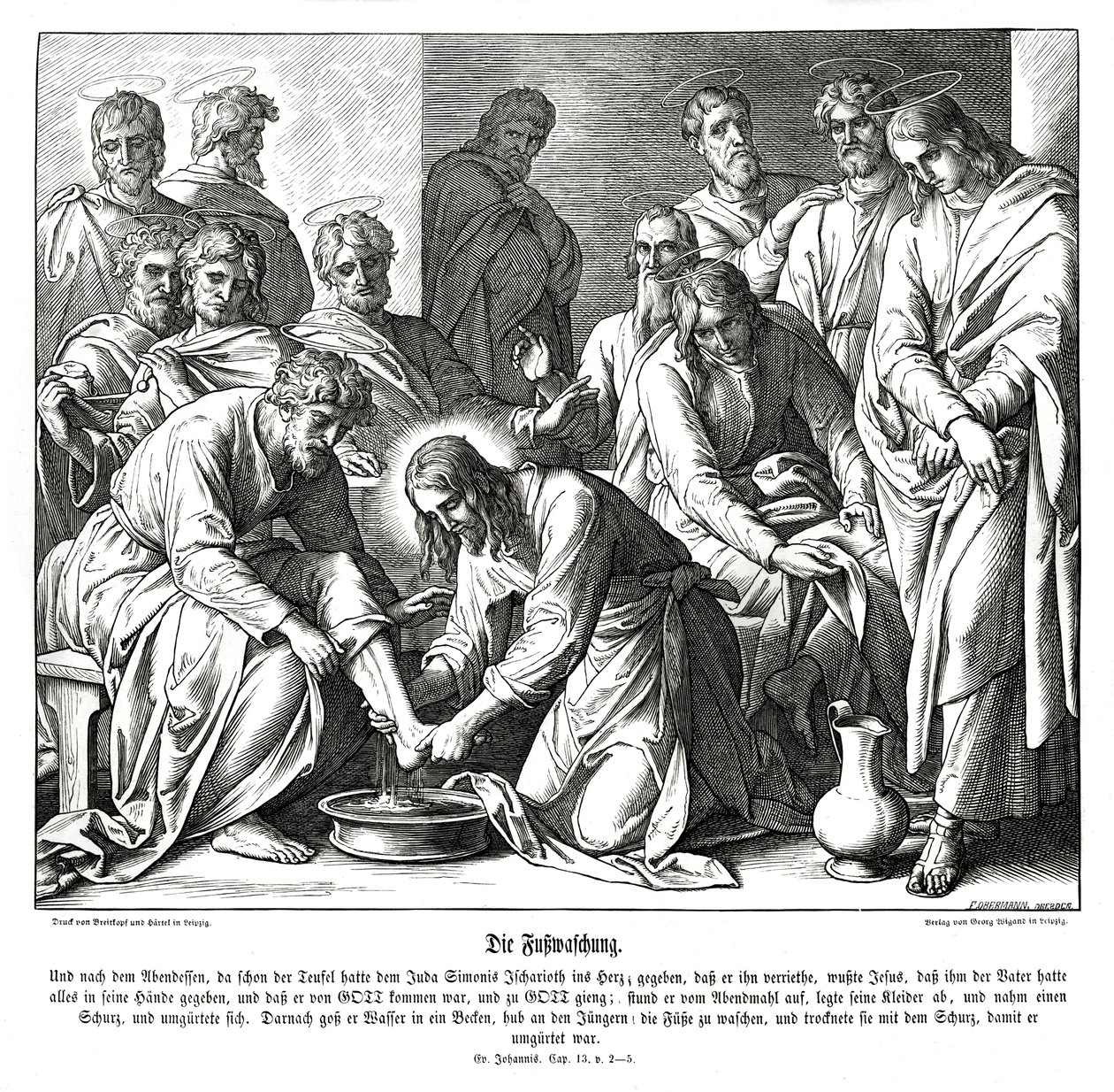 Jezus myje nogi swoim uczniom, Ewangelia Jana autorstwa Julius Schnorr von Carolsfeld