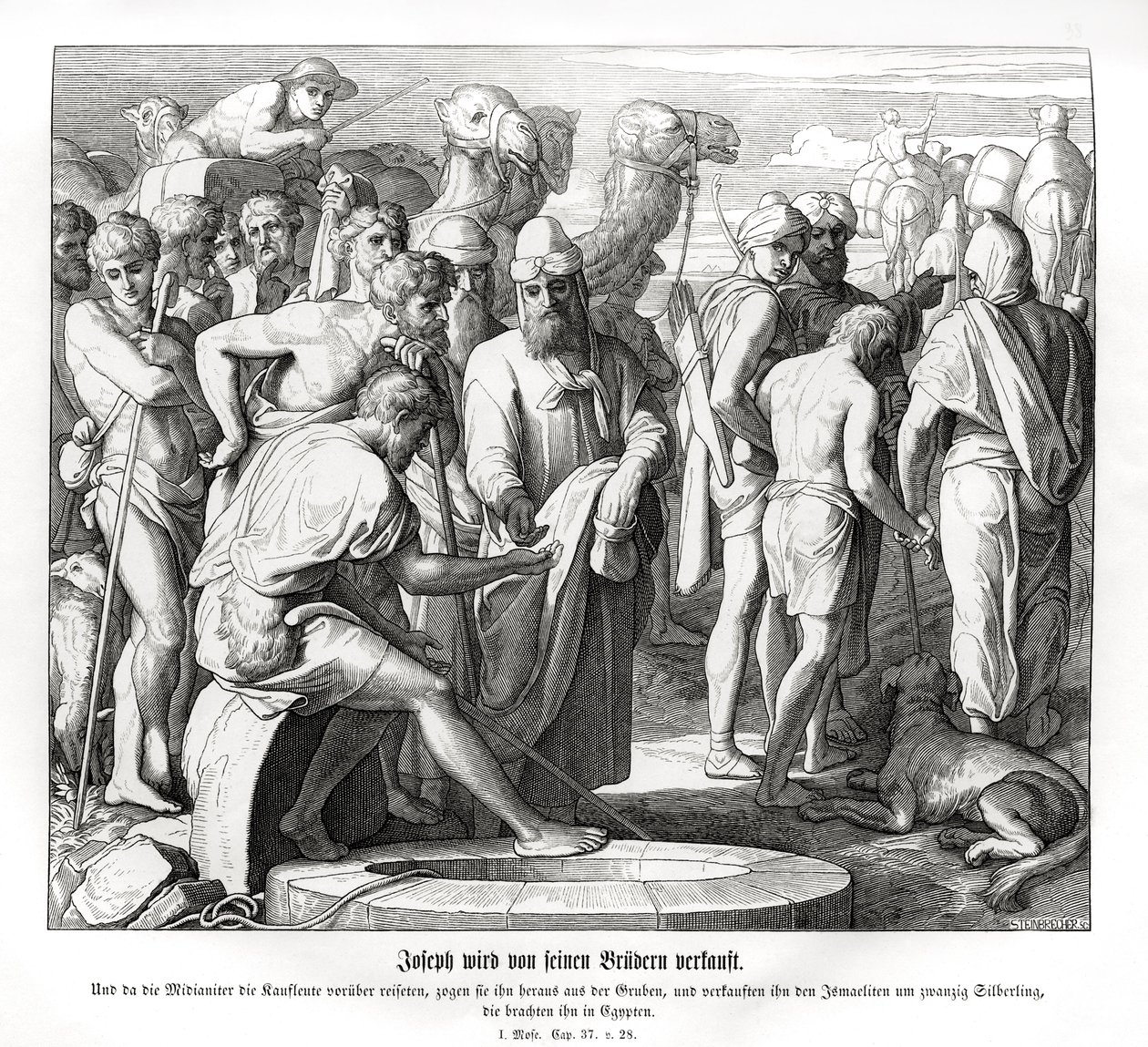 Józef zostaje sprzedany przez swoich braci, Genesis autorstwa Julius Schnorr von Carolsfeld