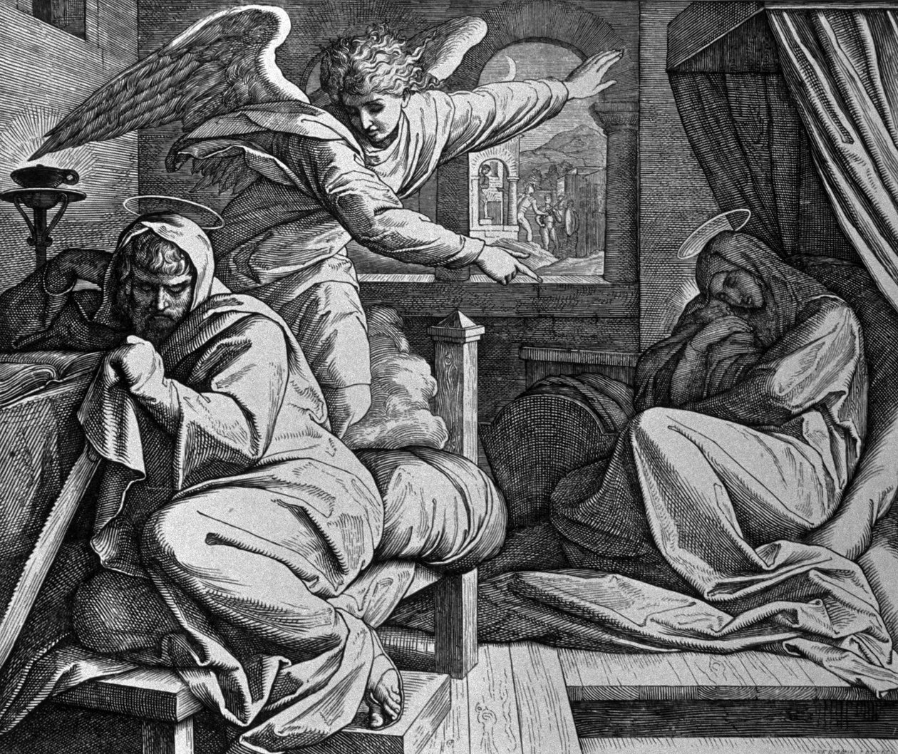 Józef otrzymuje ostrzeżenie, aby uciekał do Egiptu autorstwa Julius Schnorr von Carolsfeld