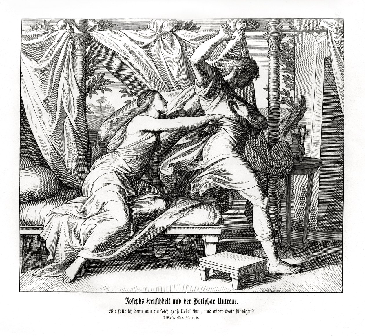 Józef odmawia kłamania z Potyfarem, Genesis autorstwa Julius Schnorr von Carolsfeld